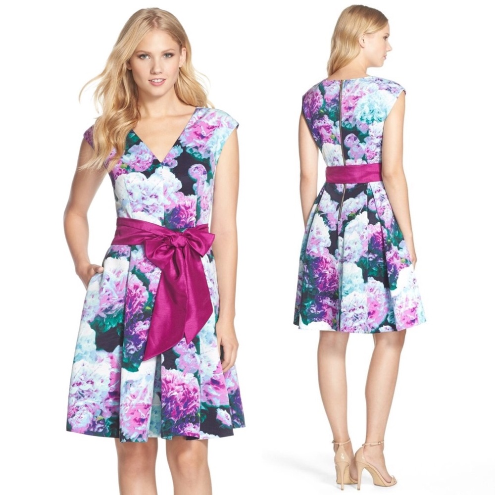 Eliza J Floral Print Faille Fit & Flare Dress